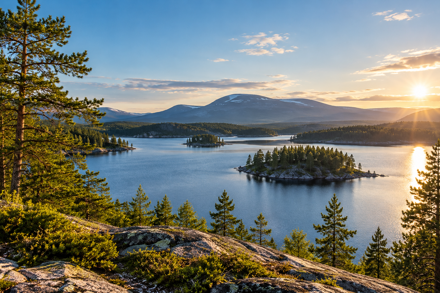 Svenskt landskap med sjö, skog och fjäll